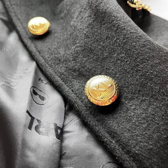 NWT KARL LAGERFELD WOMEN'S BLACK WOOL BLEND GOLDEN CHAIN TRENCH COAT- XL - Picture 14 of 16